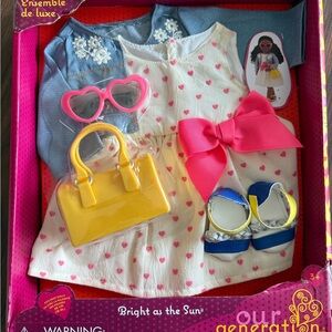 Our Generation Heart Dress & Accessories Set shoes, purse, sunglasses jacket NWT